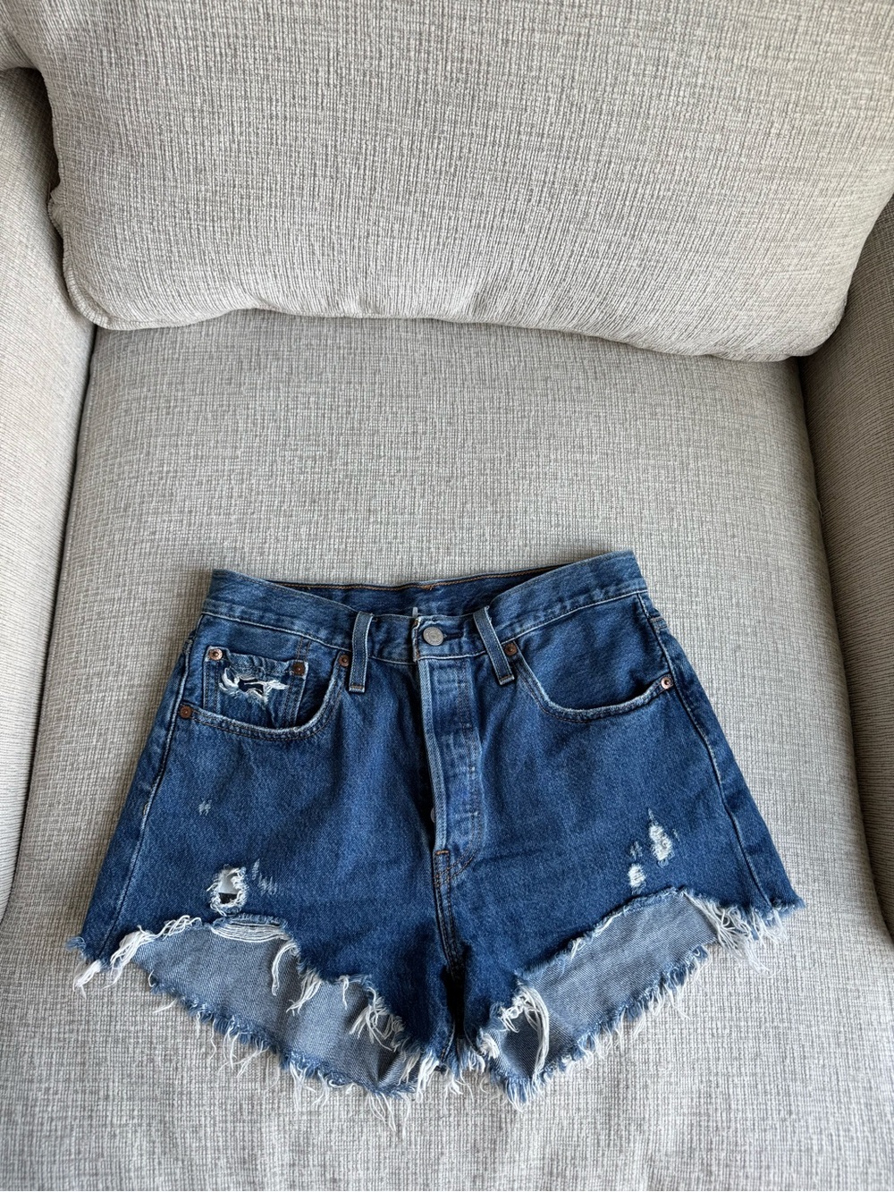 Levi's Dark Blue Distressed High-Rise Jean Shorts